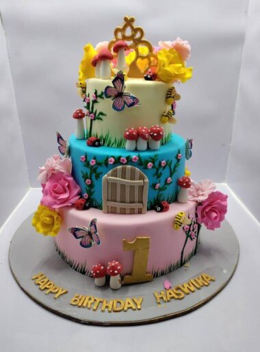 3 Tier Butterfly Theme Cake